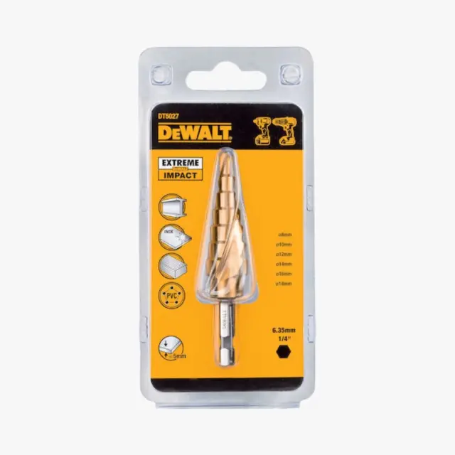 Dewalt DT5027 Impact Κωνικό Τρυπάνι Τιτανίου με Εξάγωνο Στέλεχος για Δομικά Υλικά 6-18mm 3