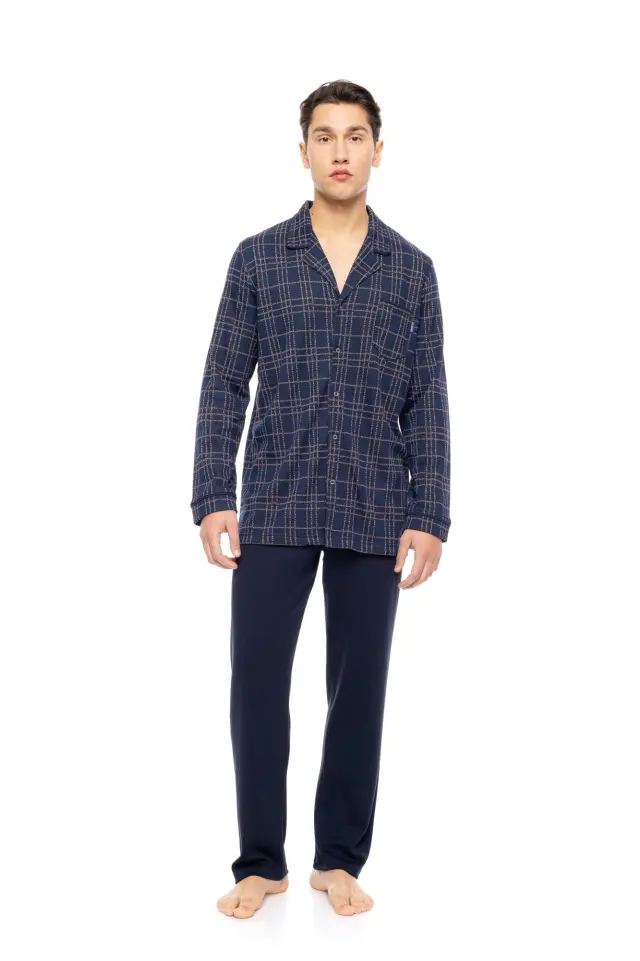 W-M779 - Type - PYJAMA BUTTONED JACQUARD SAND BLUE PLAID