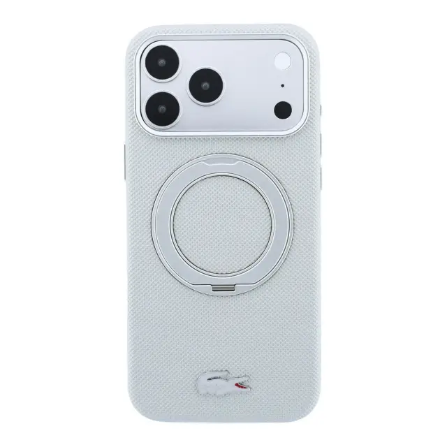 Lacoste PVC Petit Pique Semi Wrap Ring Stand MagSafe Case for iPhone 18 Pro Light Grey 3