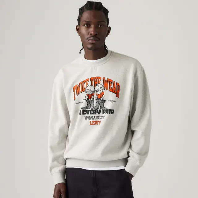 RELAXD GRAPHIC CREW GREYS - RELAXD GRAPHIC CREW TWICE THE WEAR LIGHT HEATHER GREY BRUSHED FLEECE Light Heather Grey - M