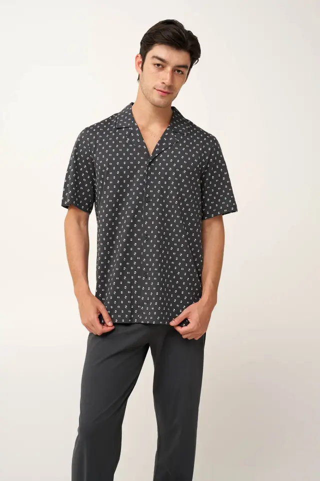 Ανδρική Καλοκαιρινή Κουμπωτή Πυτζάμα Vamp 24683 DARK GRAY 3