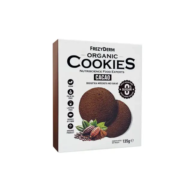 Frezyderm Organic Cookies Cacao 0% Sugar Βιολογικά Μπισκότα με Κακάο & 0% Ζάχαρη, 135g