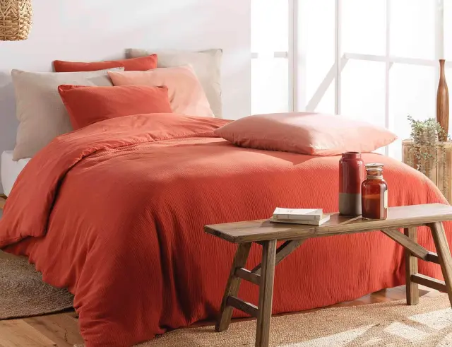 Σετ King Size Παπλωματοθήκη & 2 Μαξιλαροθήκες Angelia Douceur d'intérieur από βαμβάκι 57TC, με διαστάσεις 240x260cm - Terracotta 1643833 2