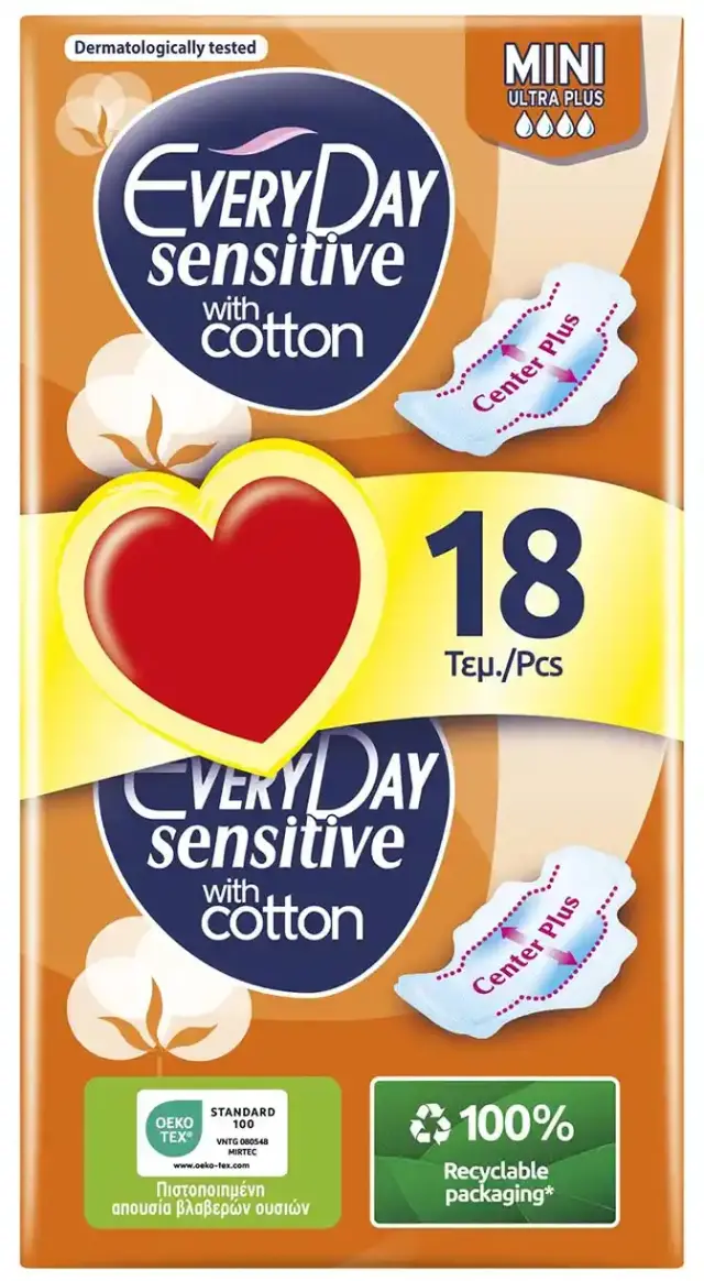 Everyday Σερβιέτες Sensitive Cotton Ultra Plus Mini Economy 18τμχ