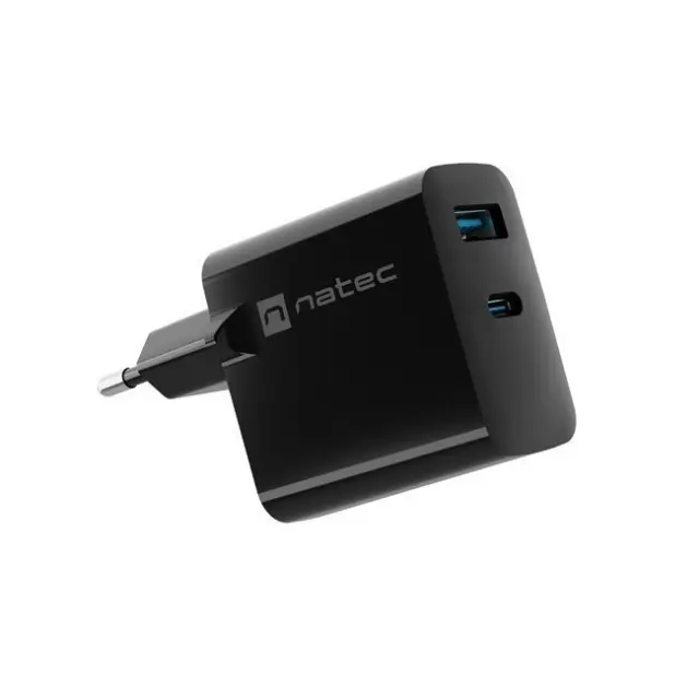 Natec Φορτιστής Ribera GaN 65W USB-A USB-C Black (NUC-2145)