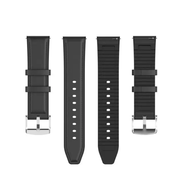 Δερμάτινο Λουράκι Με Εσωτερικό Σιλικόνης Leather Silicone Band για Για Huawei Watch Gt 2 Pro(Fits all 22mm) - Μαύρο ΟΕΜ 3
