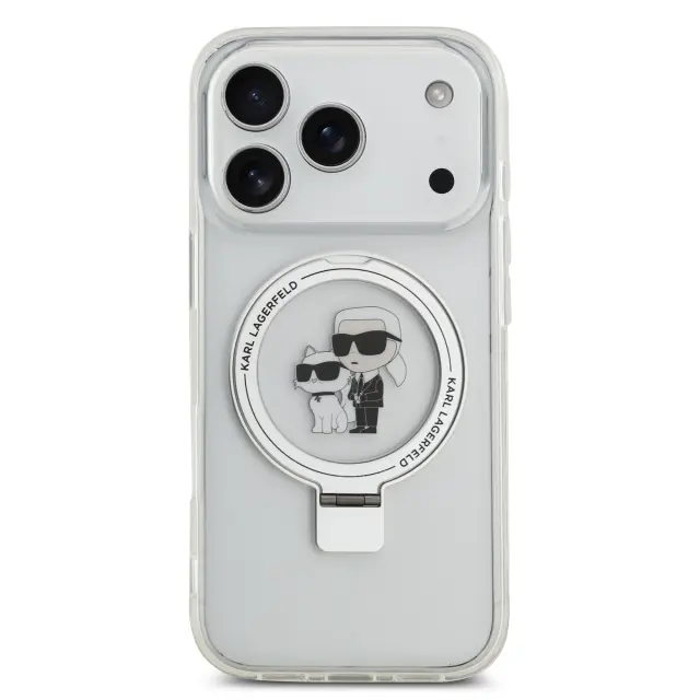 Karl Lagerfeld Ringstand Karl and Choupette MagSafe Case for iPhone 17 Pro White 3