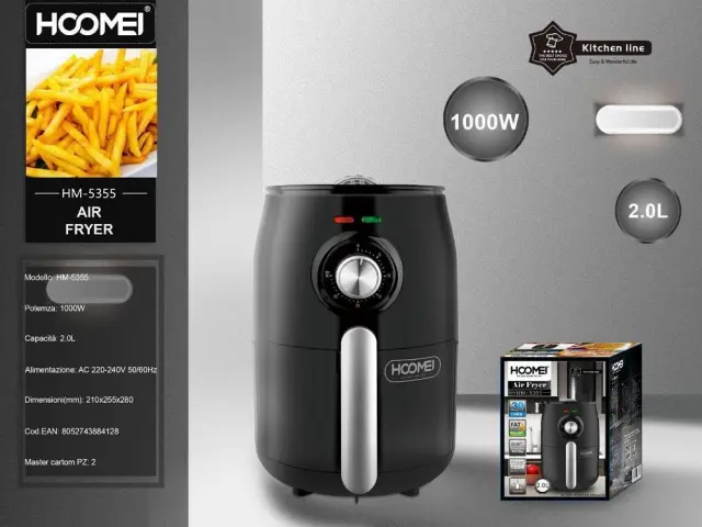 Φριτέζα Αέρος με Αποσπώμενο Κάδο 2lt 1000W Hoomei HM-5355 Μαύρη 2