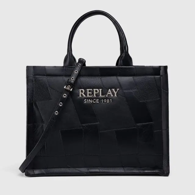 Τσάντα Χειρός Με Croco Patchwork Σχέδιο Replay FW01CJ.000.A7243S.C098 Μαύρο - ONESIZE