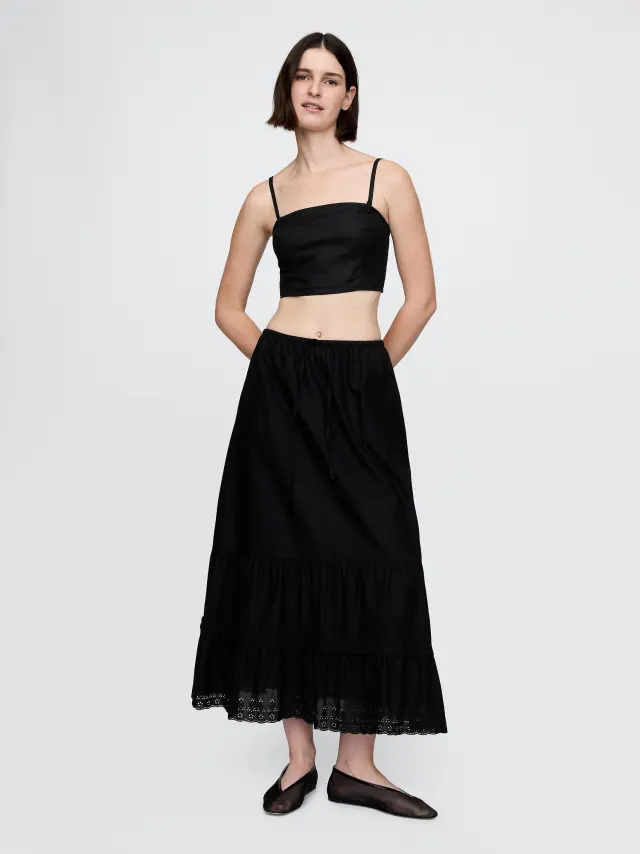 Μαύρη Easy Tiered Eyelet Μάξι Φούστα True black