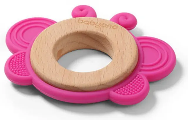 Ορθοδοντικό Μασητικό Σιλικόνης με Ξύλο Butterfly Babyono Pink 1075/01