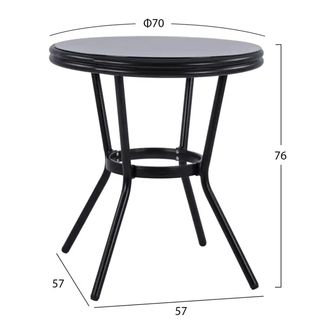 ΤΡΑΠΕΖΙ ΑΛΟΥΜΙΝΙΟΥ Φ70 BAMBOO FB95532.02 ΜΑΥΡΟ ΜΕ ΓΥΑΛΙ Φ70X76 εκ 2