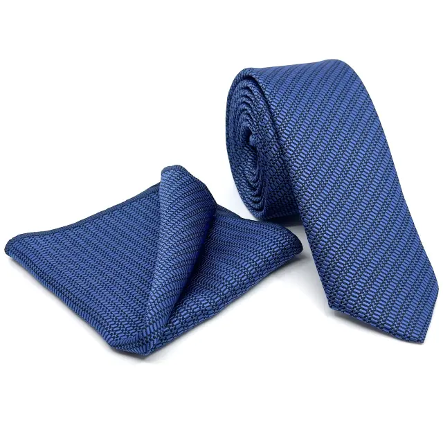 Γραβάτα Microfiber σε Μπλε Ρουά Μοτίβο Σετ με Μαντηλάκι