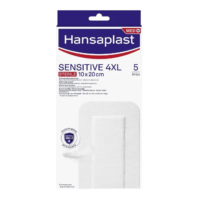 Hansaplast Sensitive 4XL Αυτοκόλλητες Γάζες (10x20cm), 5τεμ