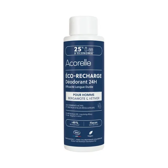 Acorelle Certified Organic Deodorant Roll-on For Men Eco Refill - Βιολογικό Αποσμητικό Μακράς Διάρκειας για άνδρες, Ανταλλακτικό 100ml