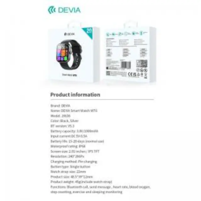 Smartwatch Devia WT6 2.01" Μαύρο N70396 2