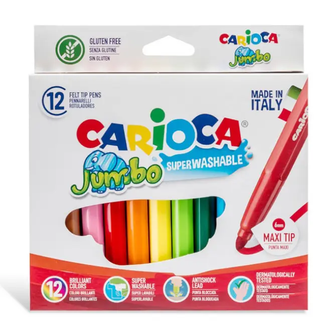 Μαρκαδόροι Carioca Jumbo Παιδικοί Χοντροί, Σετ 12 Χρώματα