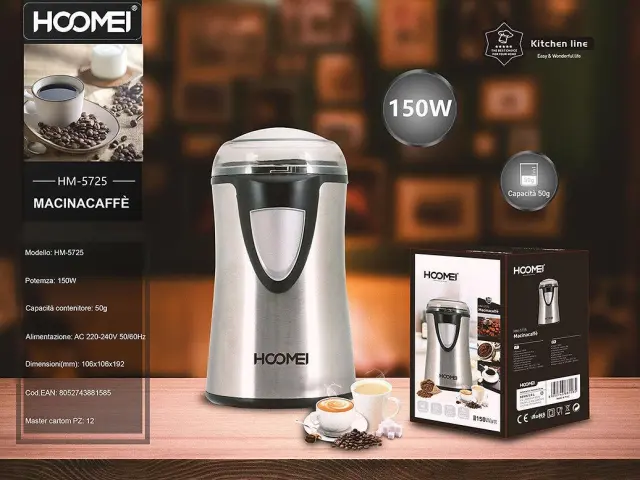 Ηλεκτρικός Μύλος Καφέ 150W με Χωρητικότητα 50gr Hoomei HM-5725 Ασημί 3