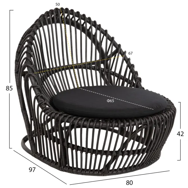 ΠΟΛΥΘΡΟΝΑ FB9840.03 ΦΥΣΙΚΟ RATTAN ΜΕ ΜΑΞΙΛΑΡΙ-ΜΑΥΡΟ 80x97x85Υεκ. 2