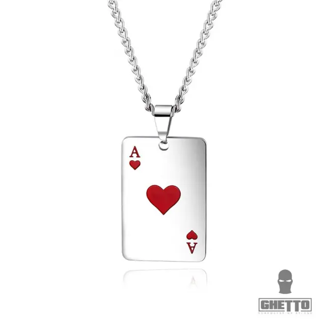 Ghetto Hip Hop Stainless Steel Poker Pendant Necklace