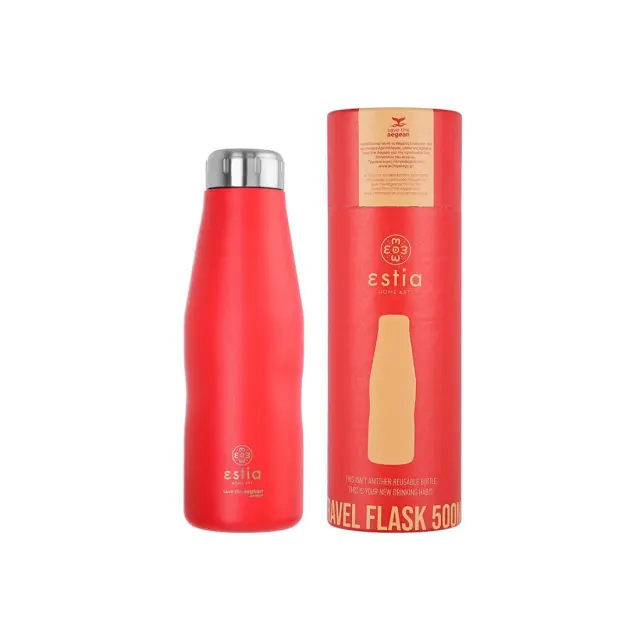 Estia Θερμός Travel Flask Save The Aegean 500Ml Scarlet Red