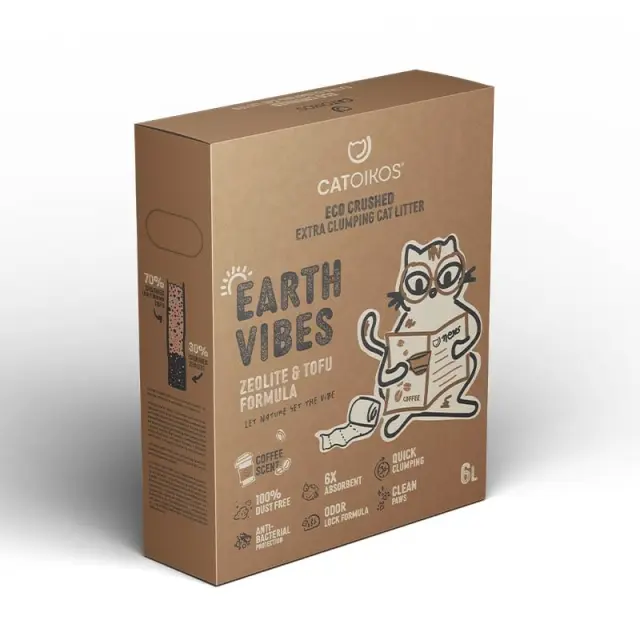 Catoikos Earth Vibes Tofu & Zeolite Coffee Scent Βιοδιασπώμενο Υπόστρωμα Υγιεινής για Γάτες 6L (2.5Kg) Μονόχρωμο