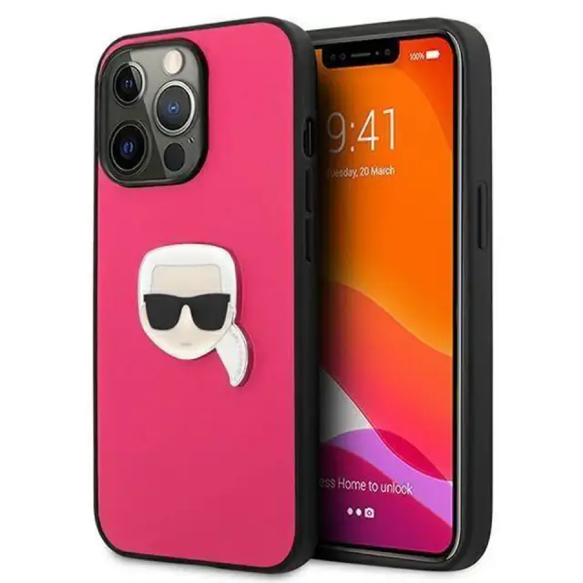 Karl Lagerfeld® Ikonik Karl`s Head Back Cover Δερματίνης για iPhone 13 Pro- Pink (KLHCP13LPKMP)