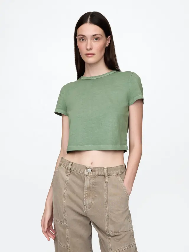 Οργανικό Βαμβάκι Vintage Cropped Μπλούζα Gasoline green