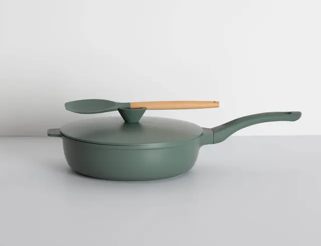 Τηγάνι sauté 5five με φριτέζα, σπάτουλα και διάμετρο 28cm - Olive Green 189456 2