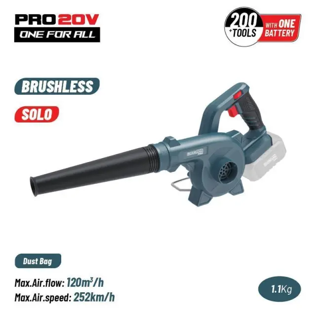 Bormann Pro BBP5365 - Φυσητήρας - Αναρροφητήρας Μπαταρίας 20V, Li-Ion, Ταχύτητα Αέρα 252km/h (Χωρίς Μπαταρία + Φορτιστή) (084419)
