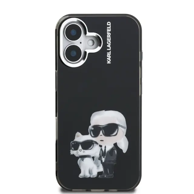 Karl Lagerfeld IML Aquarelle Karl and Choupette Case for iPhone 16 Black 3
