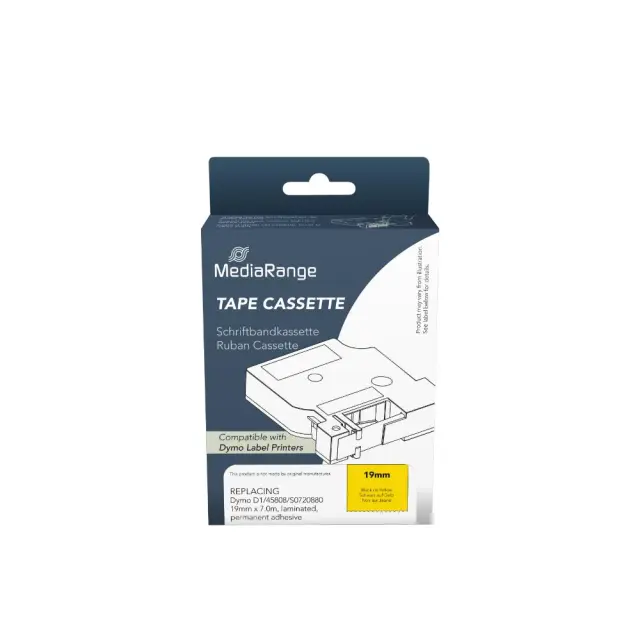 Ετικέτες Γενικής Χρήσης Mediarange (Dymo® D1/45808/S0720880) 19mm, 7m, Laminated and Permanent Adhesive, Black on Yellow (MRDY45808)