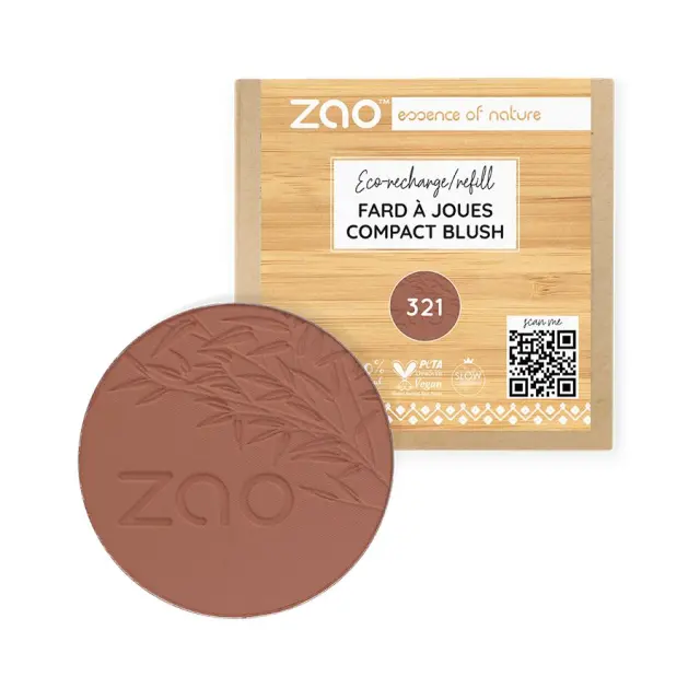 Zao Organic Compact Blush Refill– Βιολογικό compact ρουζ με φυσικό, φωτεινό αποτέλεσμα (Ανταλλακτικό) - Zao 321 Brown Orange