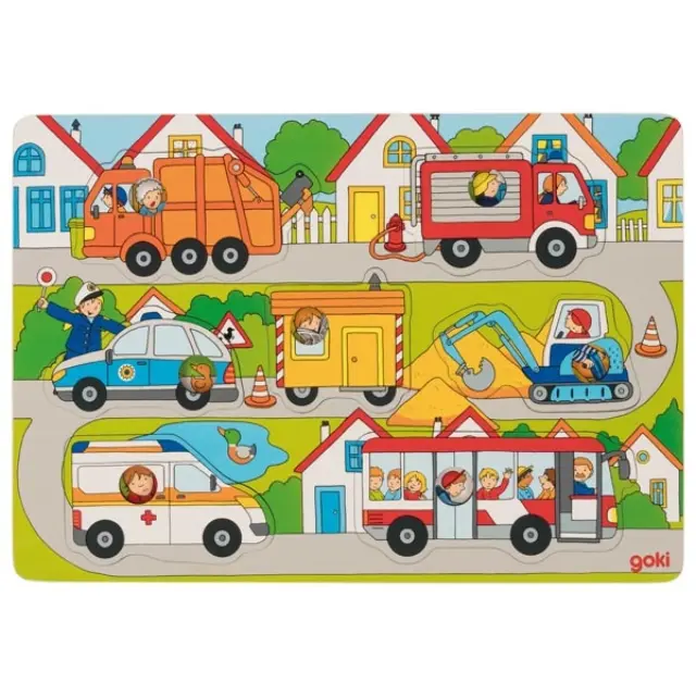 Goki Ξύλινο Puzzle Τι γίνεται πίσω από τα οχήματα στους δρόμους (1+ ετών) 57474