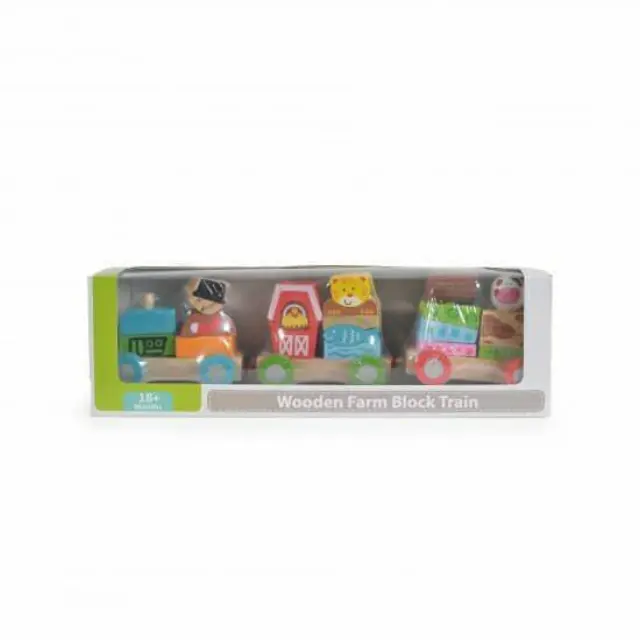 Moni Toys Ξύλινα Συρόμενα Τρενάκια με Κύβους Wooden Farm Block Train 3+ Ετών 3800146223038 2