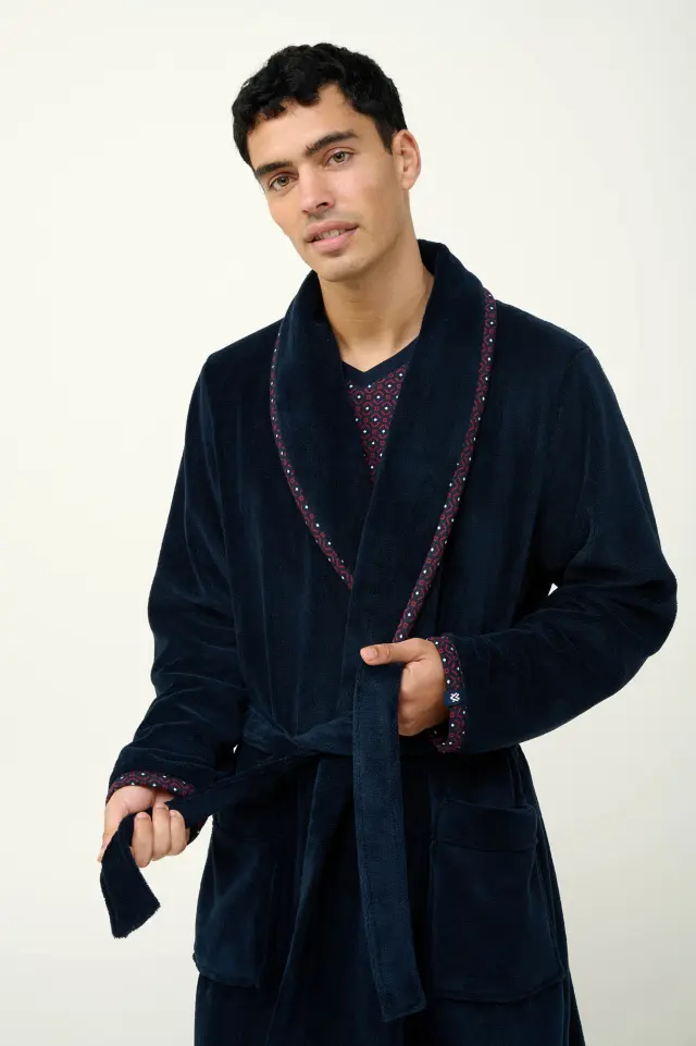 Μακριά Σταυρωτή Ανδρική Ρόμπα Fleece Vamp 23617 BLUE 2