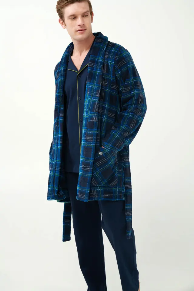 Uomo Di Vamp Ανδρική Fleece Ρόμπα Σταυρωτή Με Ταρτάν Μοτίβο 2