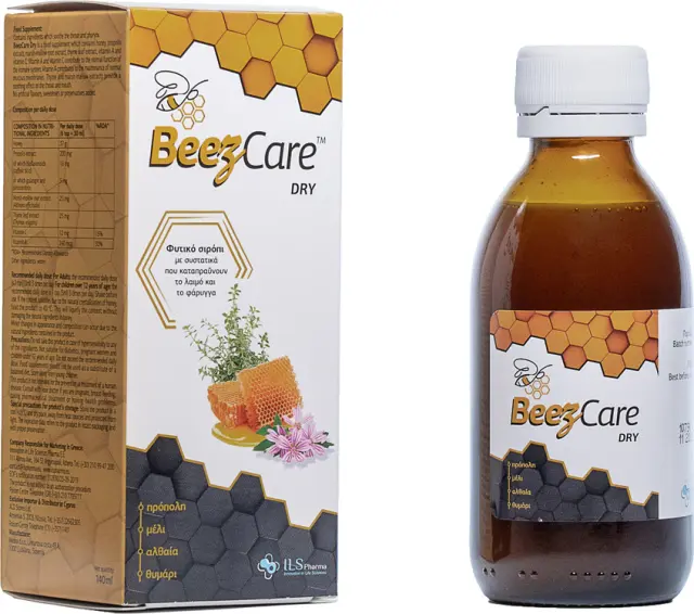 ILS Pharma | BeezCare Dry Φυτικό Σιρόπι που Καταπραΰνει το Λαιμό & το Φάρυγγα | 140ml