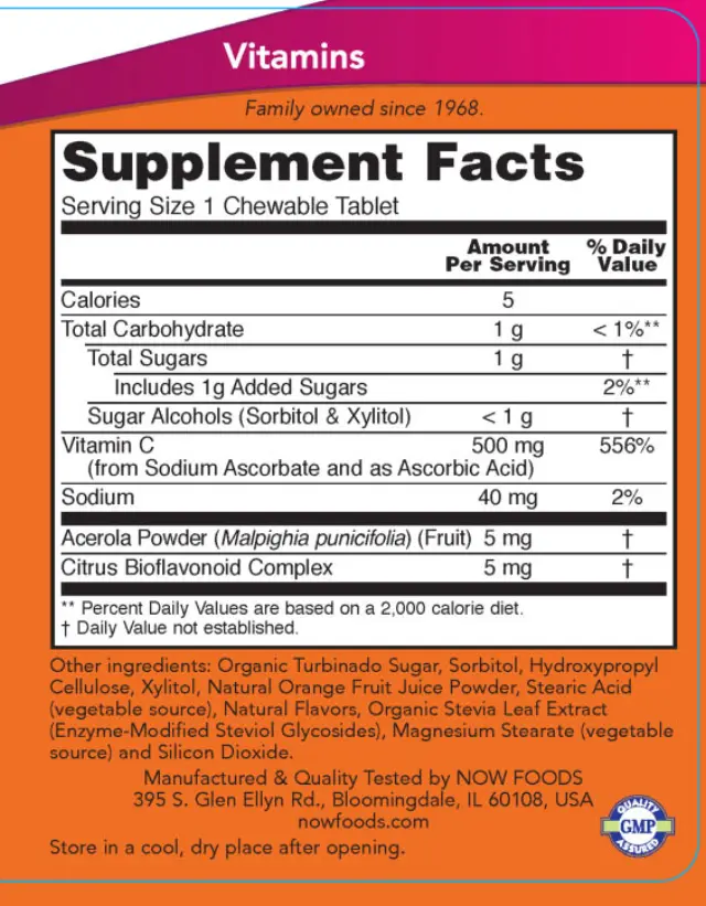 Now Foods Vitamin C-500 Chewable Orange, 100 Lozenges 2