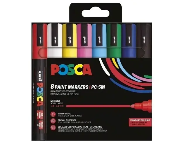 Μαρκαδόροι Σχεδίου Uni Posca PC-5M Βasic Colors Medium με πάχος μύτης 1.8-2.5mm - 8 τεμάχιαPC-5M 8P