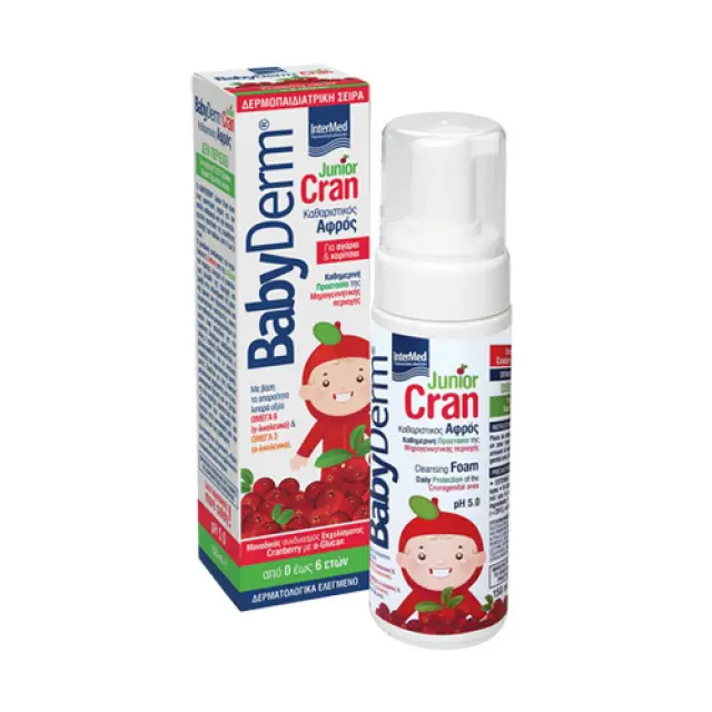Intermed Babyderm Junior Cran Cleansing Foam Αφρός Καθαρισμού για την Ευαίσθητη Περιοχή, Αγόρια+Κορίτσια 0-6 Ετών 150ml 3