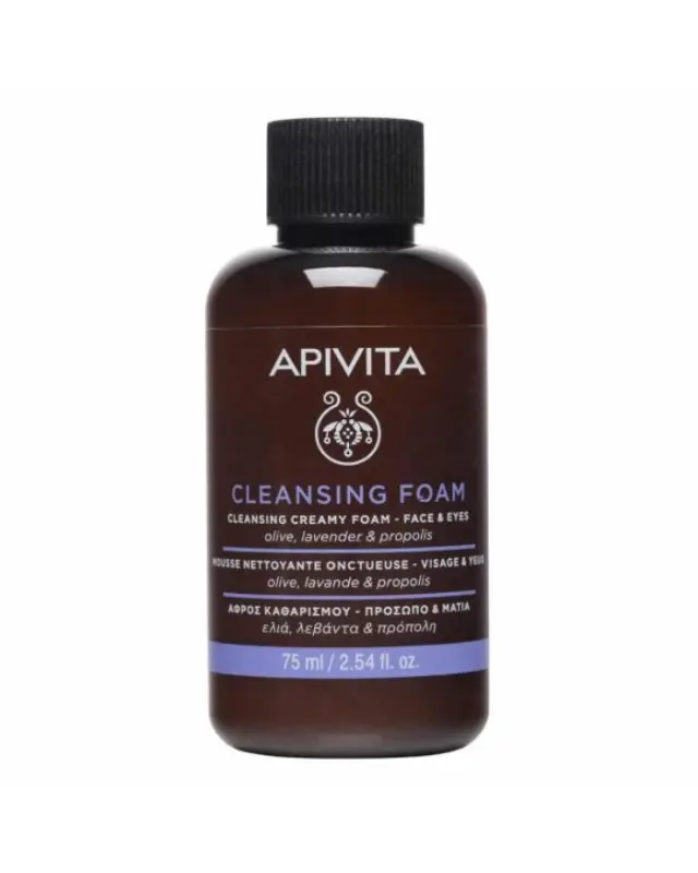 Apivita Mini Cleansing Foam Κρεμώδης Αφρός Καθαρισμού για Πρόσωπο & Μάτια με Ελιά & Λεβάντα, 75ml