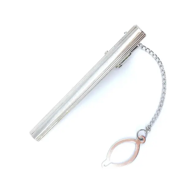 Ασημί Κλιπ Γραβάτας 6 cm με Αλυσίδα – LGTC-M76