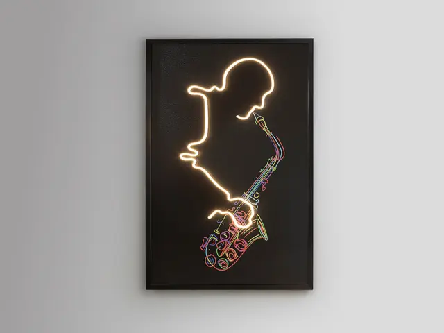 Διακοσμητικός Πίνακας Saxofón 724739 LED Light Art 80x120 cm Μαύρο Μπλε Πολύχρωμο Πράσινο Χρυσό