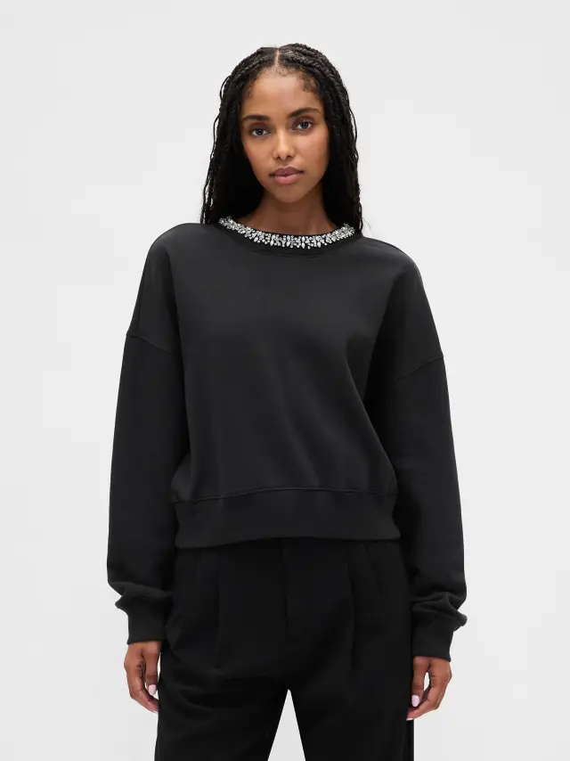 VintageSoft Jewel-Neck Crop Φούτερ black