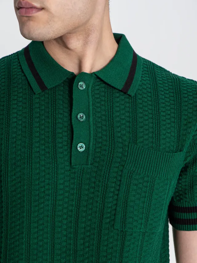 Gianni Kavanagh Ανδρικό LABEL Πλεκτό Polo Shirt – Green - M 3