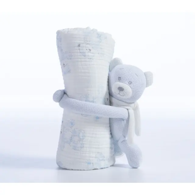 ΚΟΥΒΕΡΤΑΚΙ ΜΕ ΑΡΚΟΥΔΑΚΙ TEDDY 75X100 NEF-NEF HOMEWARE, 100% BAMBAKI - L.BLUE (039827)
