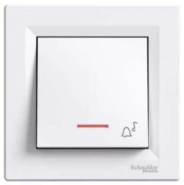 Asfora - 1pole pushbutton -10A screwless. locator light. bell symbol. white