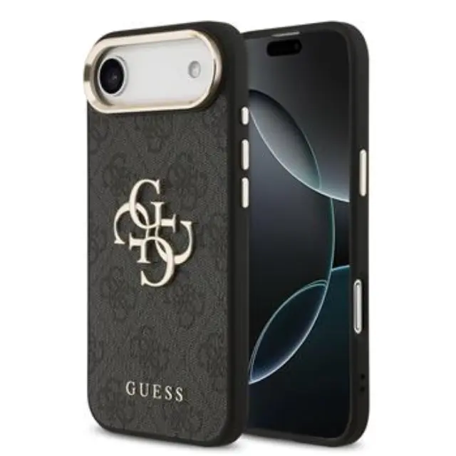 Guess PU Leather 4G Metal Logo Gold Frame Case for iPhone Air Black