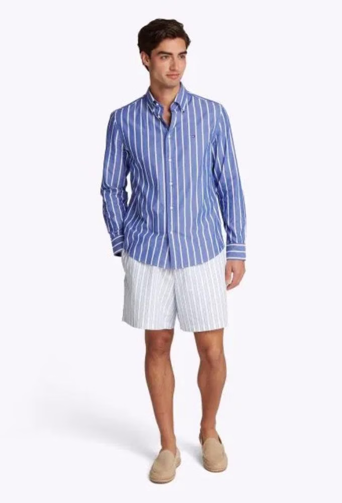 Tommy Hilfiger Μακρυμάνικo Βαμβακερό Πουκάμισο σε Κανονική Γραμμή Ριγέ Μπλέ Μπλε 3